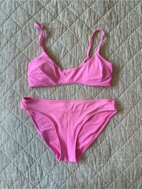 Aerie Pink Scoop Neck Two-Piece Bikini Set Size Small